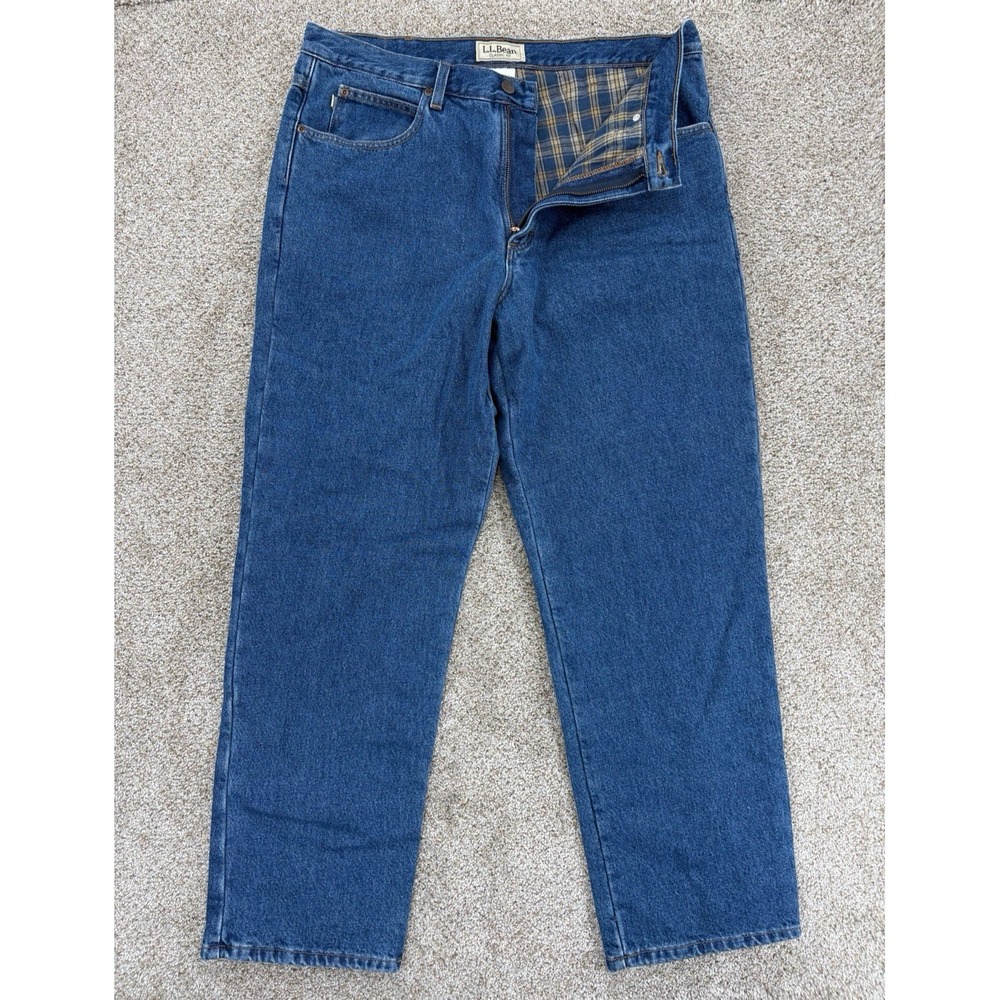 NEW LL Bean Double L Flannel Lined Jean Mens 36x30 Blue Classic Fit Cotton Denim